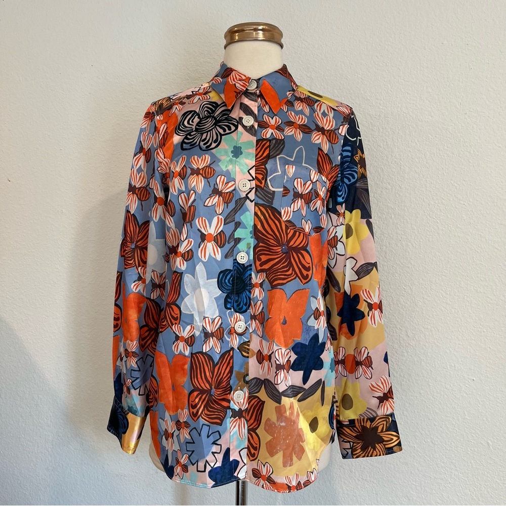 Acne Studios 34 Buse Floral Long-Sleeve Boyfriend Shirt - Picture 1 of 17